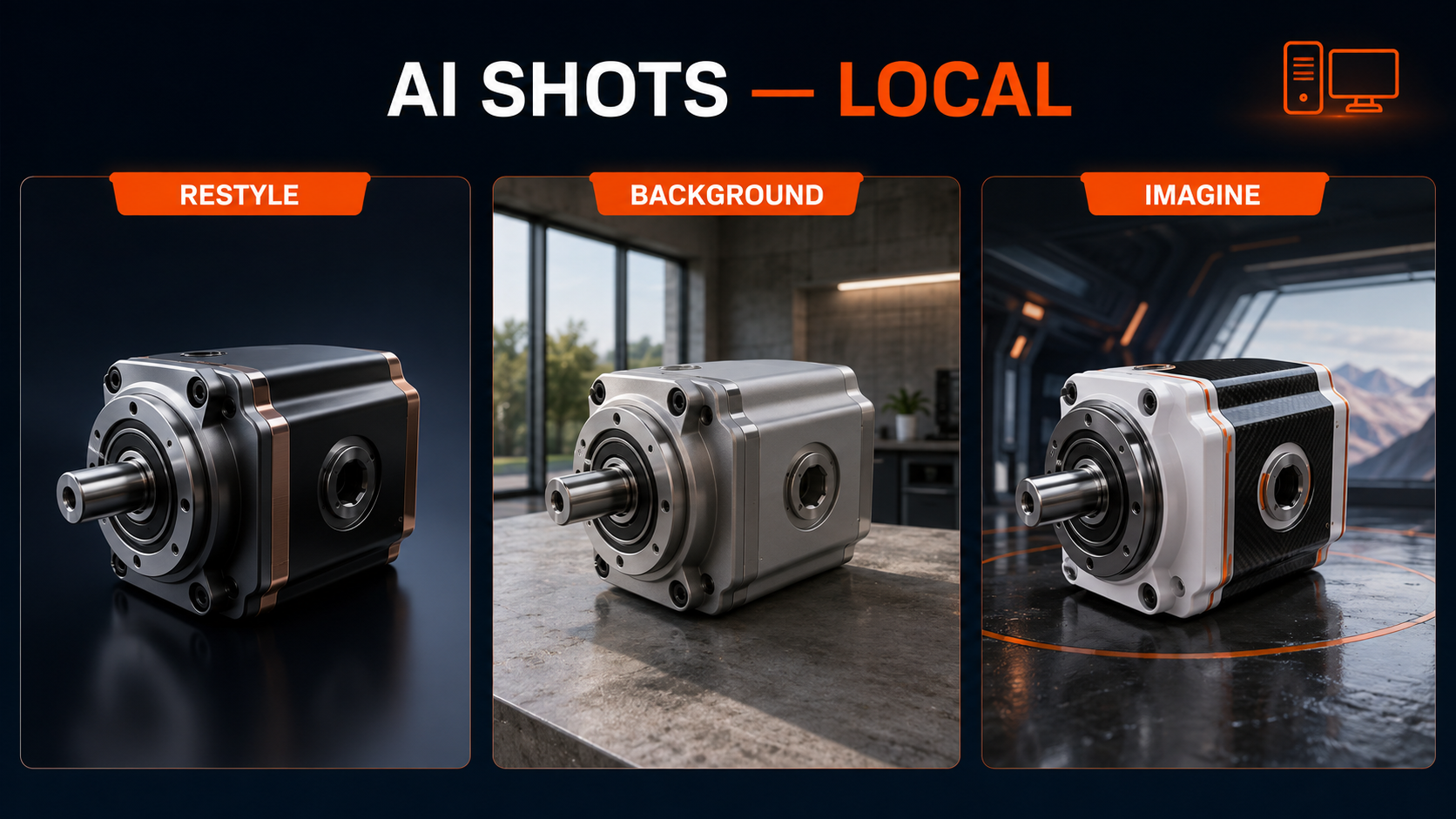 KeyShot AI Shots local Restyle Background and Imagine modes