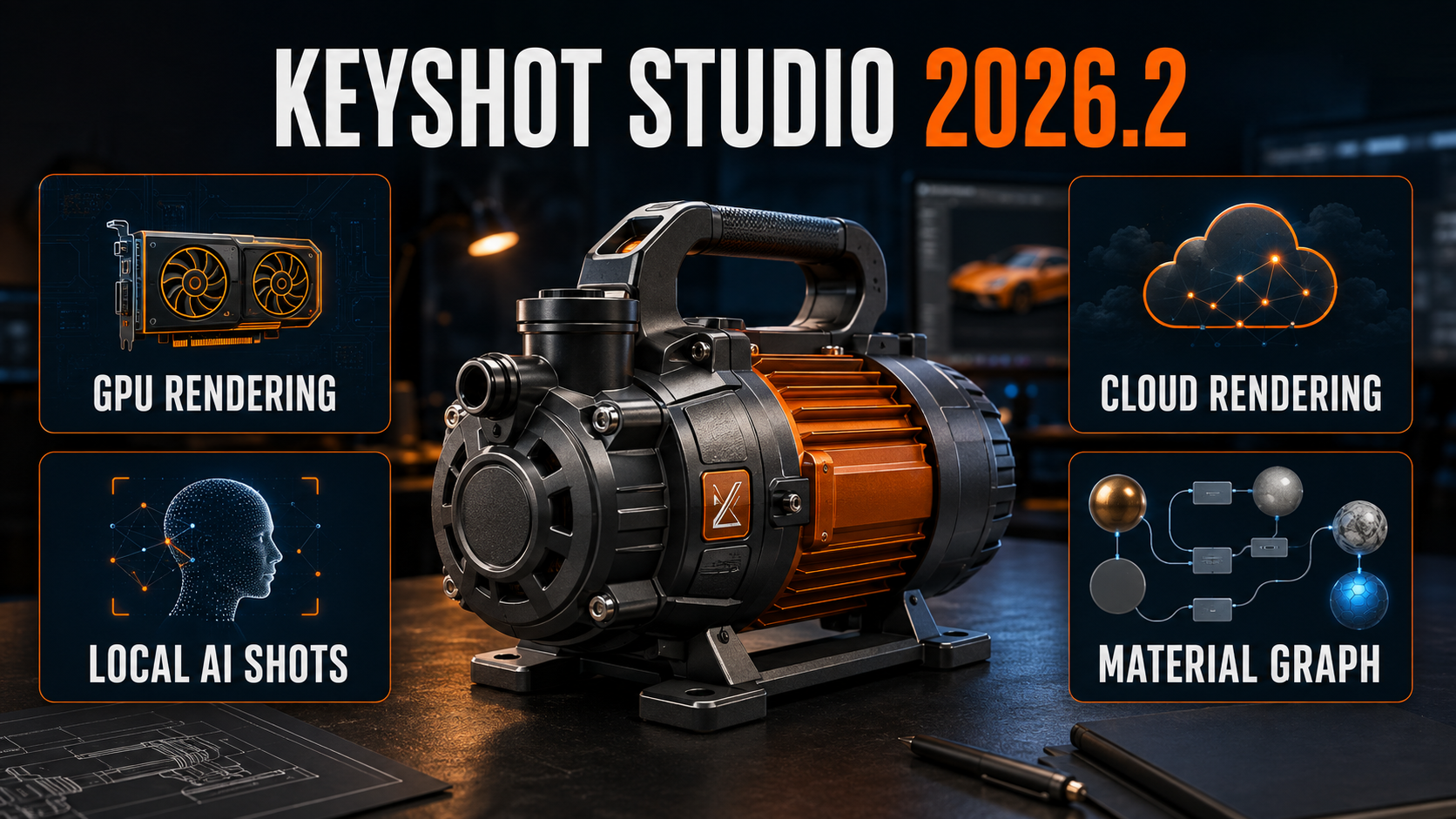KeyShot Studio 2026.2 GPU AI cloud rendering and Material Graph overview